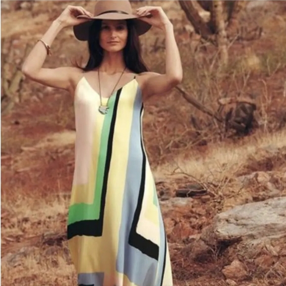 Anthropologie Dresses & Skirts - Maeve Abstracted Geometric Colorblock Spaghetti Strap Maxi Shift Slip Dress